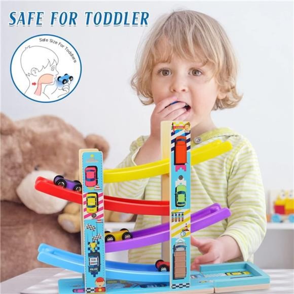 Montessori Toys for Toddlers,Children Race Track Toy with 4 Cars & 1 Parking Lot - Picture 5 of 5